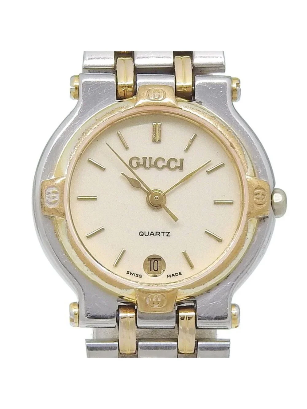 Gucci Stainless Steel Gold Plated Quartz Analog Display Ivory Dial Watch
